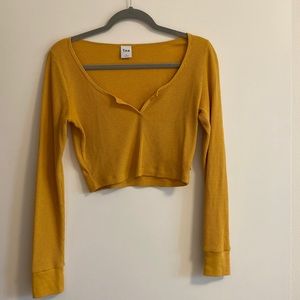 TNA thermal, scoop neck top in mustard yellow